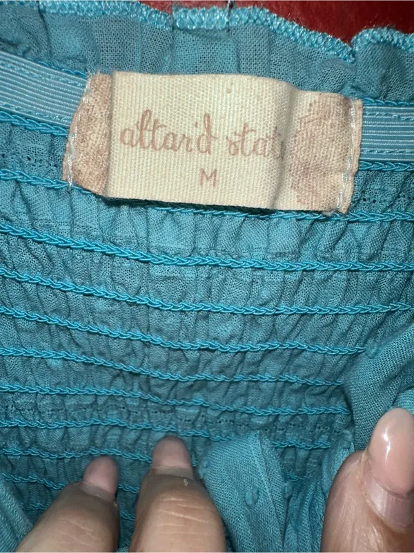 Altar'd State Swiss Dot Smocked Tie-Front Mini Dress Teal Cottagecore Cotton Med - Image 6