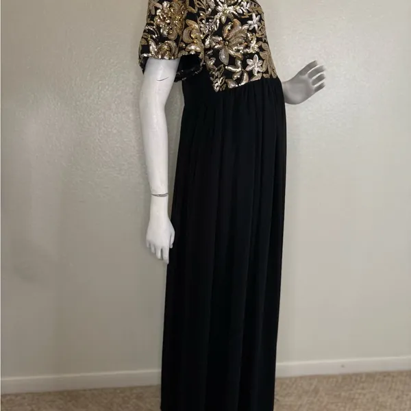 Stevie Hender Formal Line Maxi Formal Dress Black Color Gold Lace Size L. I#89 - Image 5