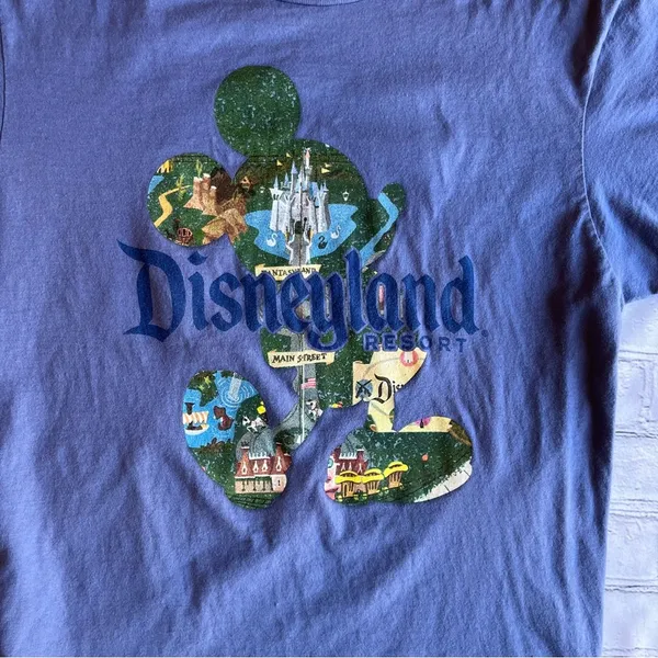Disney Disneyland Mickey Mouse Womens Medium Blue Short Sleeve Map of Park - Image 2