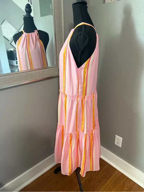 NWT Club Monaco Amirra Candy Striped silk midi coquette Barbie cottage dress 0 - Image 3