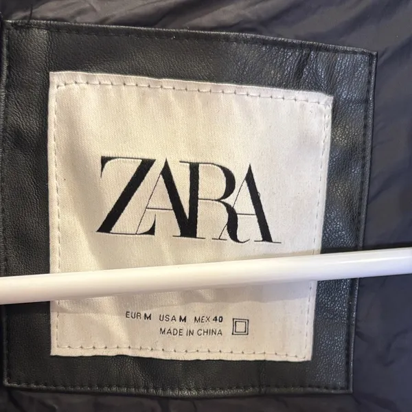 Zara Black Faux Leather Puffer Jacket Size M - Image 2