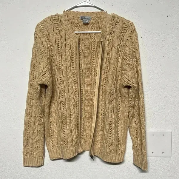 Vintage Gallagher cable knit cardigan zip sweater ramie cotton fisherman grandpa - Image 3