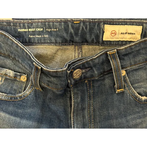 AG‎ Adriano Goldschmied Farrah Boot Crop High Rise Distressed Fray Jeans Size 27 - Image 3