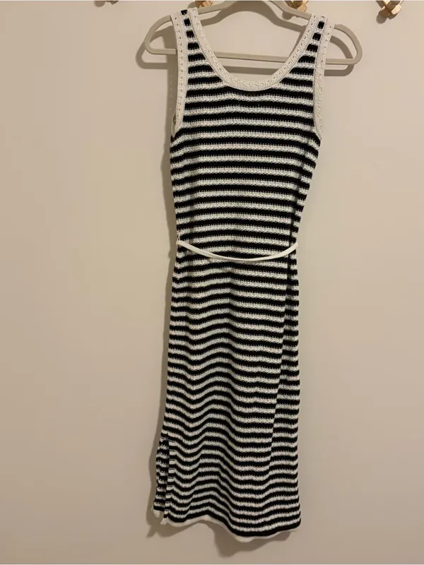 Nine West Black and White Striped Knit Dress size Medium - Image 7