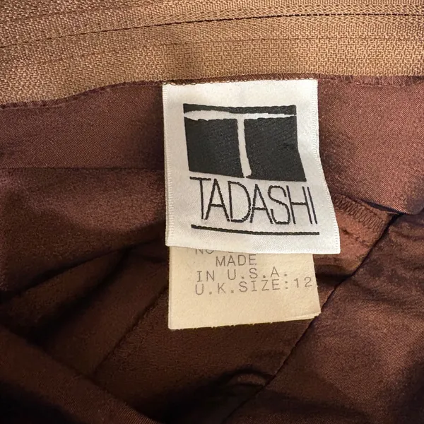 VTG 90s Tadashi Shoji Chocolate Brown Taffeta Faux Wrap Blouse Minimalist 10 - Image 8