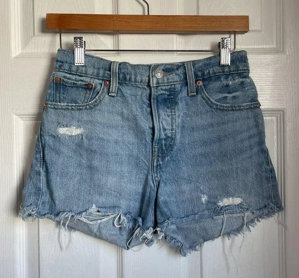 Levi's Premium Denim 100% Cotton Wedgie Shorts Snooze You Loose Distressed 26 - Image 2