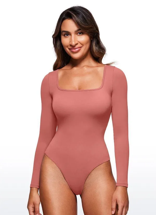Aritzia Babaton Contour Square Neck Bodysuit Long Sleeve Maeve Pink Willow - Image 3