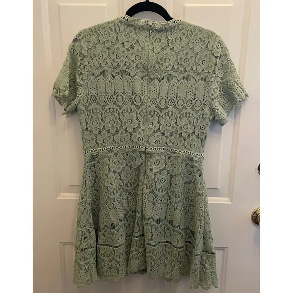 Altar'd State Sage Green Lace‎ Mini Dress Crochet Floral Boho Womens L Romantic - Image 7