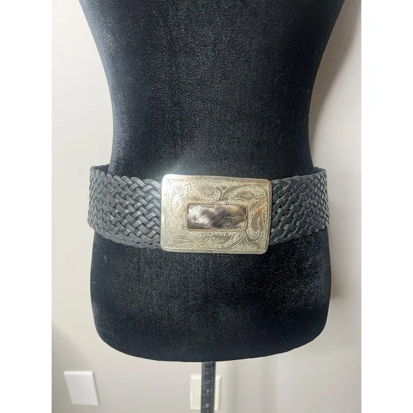 Motif 56 Wide Braided Leather Belt With Silver Buckle Vintage Medium - Image 3