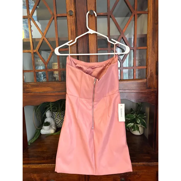 Bardot Lotte Vegan Leather Mini Dress Blush Pink Strapless Ruched Size 4 57773DB - Image 2