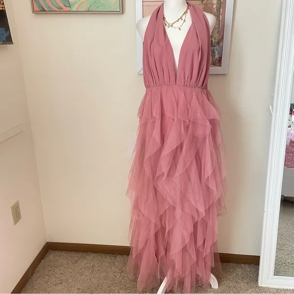 Hello Molly Into The Middle Tulle Halter Maxi Dress XL US 10 Prom Formal Wedding - Image 7