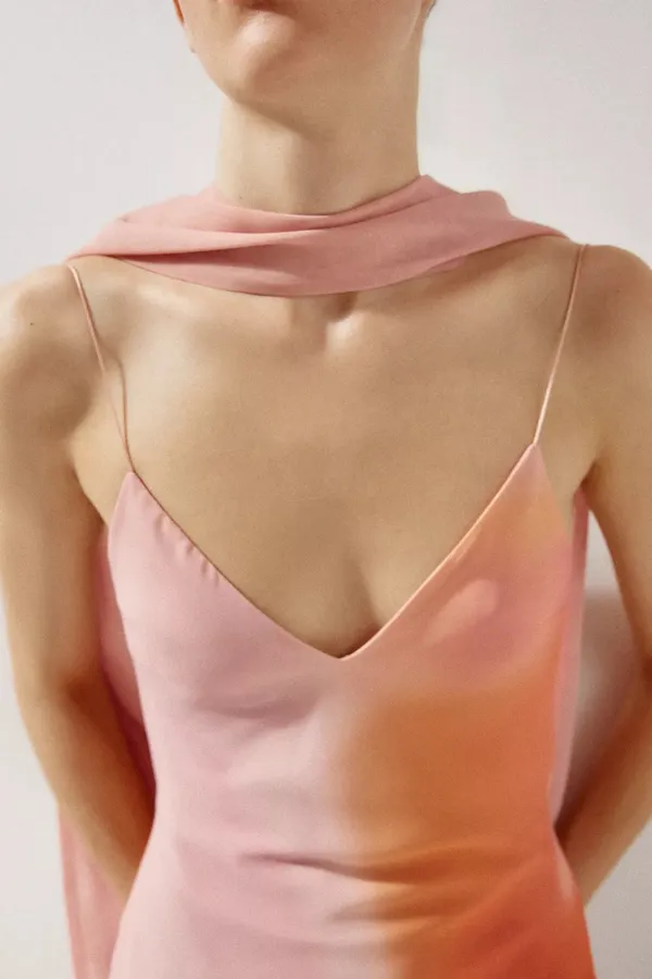 Zara Elegant Pink and Orange Maxi Dress scarf evening party wedding - Image 16