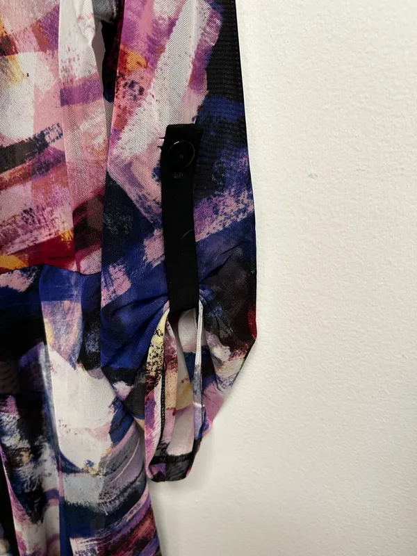 Lightweight Open-Front Multi-Color Art Print Cardigan - Black Trim - Image 7