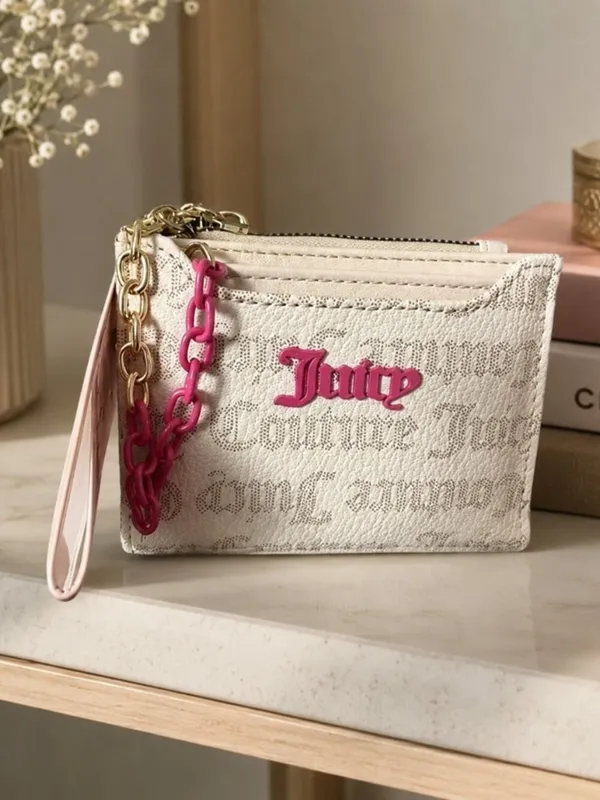 Juicy Couture Cream Pink Monogram Chain Wristlet Wallet Y2K NWT - Image 2