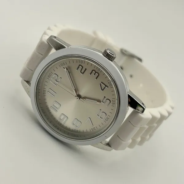 Women’s Silver-tone Stainless Steel Watch White Silicon Band, working - Image 4