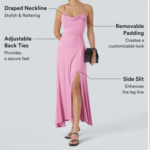 Halara Backless CrissCross Slit Midi Dress Lace Up Long Cowl Neck Pink Lilac NWT - Image 4