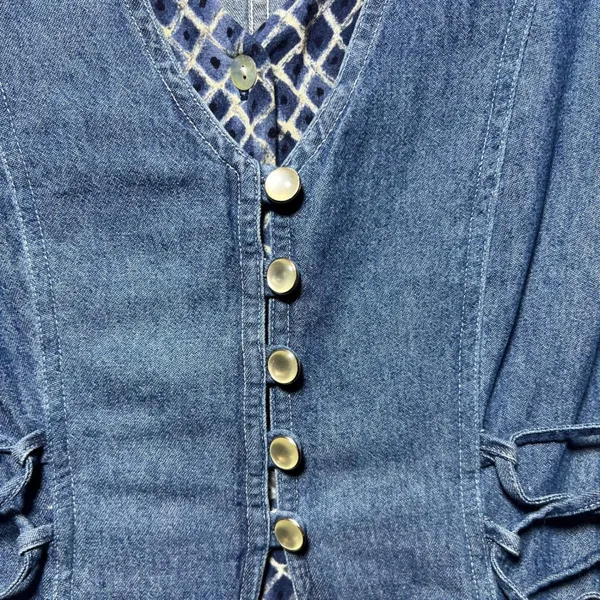 Vintage 90s TR Bentley Denim Maxi Dress Lace Up Corset Side Blue Size 10 - Image 7