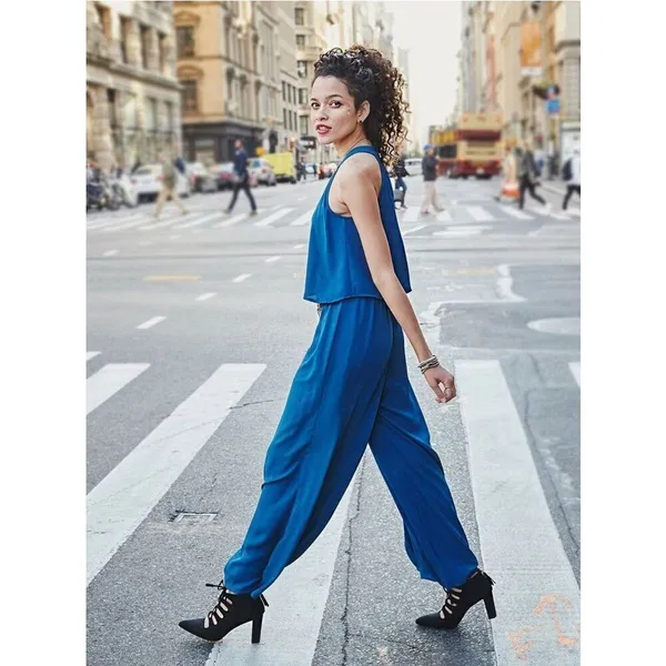 ALTAR'D STATE Jumpsuit Med Blue Wide Leg Halter Sleeveless One Piece High‎ Neck - Image 3