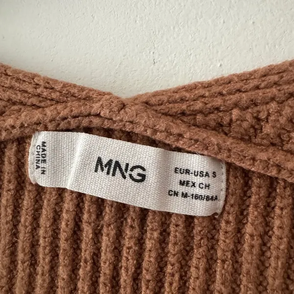 Mango Brown Ribbed V Neck Relaxed‎ Sweater - Image 4