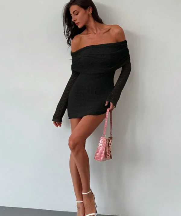 Black strapless long sleeve dress Size 4 - Image 4