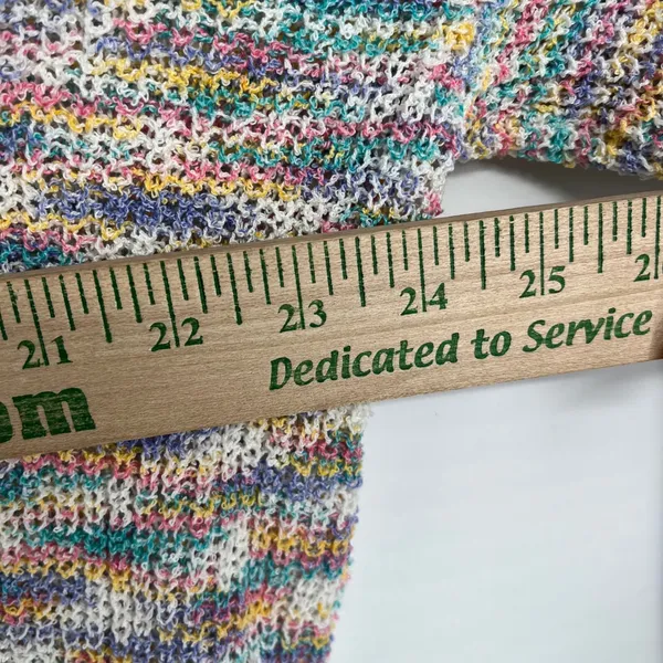 POL Rainbow Stripe Distressed Knit Sweater‎ Womens Small Lightweight Boho Fringe - Image 7