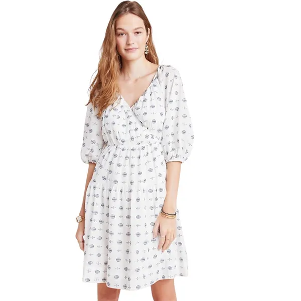 Anthropologie White/Blue Marcie Lined With Pockets Dress Women's Size XL | 70-17 - Image 7
