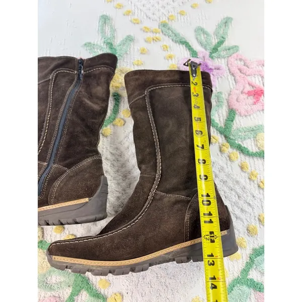 Made in Italy vtgBrown Suede leatherMid Calf Boots Side Zip Lug Sole‎ Size 39 - Image 4