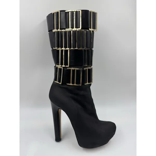 Herve Leger Runway High Heel Boots Suede/Leather Black 35.5 EU 5 US - Image 11