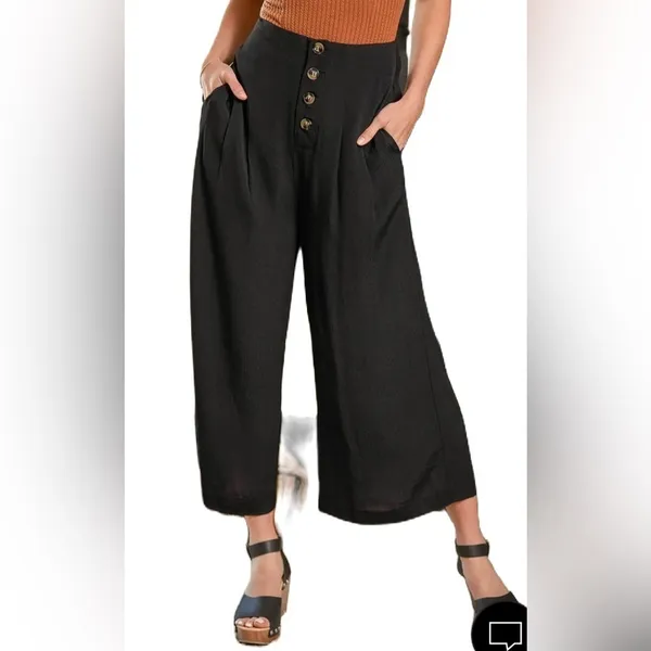 Lulu's Stroll on Over Black Button-Front Wide Leg Pants Size M - Image 2