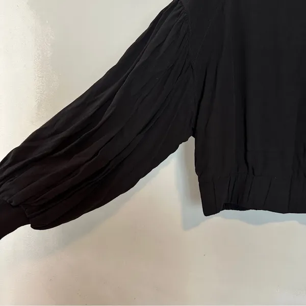 FREE PEOPLE On Pointe Bomber Jacket Lightweight Puff Balloon Sleeve Black - Image 7