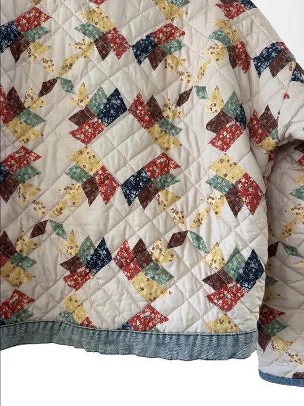 Maxim Women’s Boutique Faux Quilted Patchwork Jacket with Denim Trim - Image 4