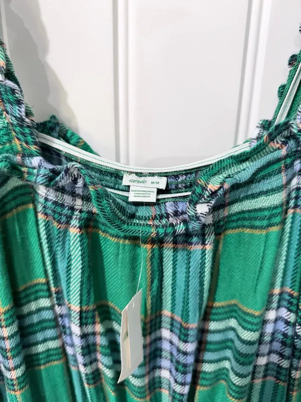 Aerie Green Plaid Flannel Ruffle Romper - Image 3