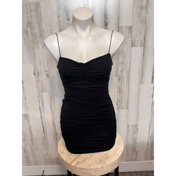 Windsor Black Ruched Mini Dress – Size M - Image 2