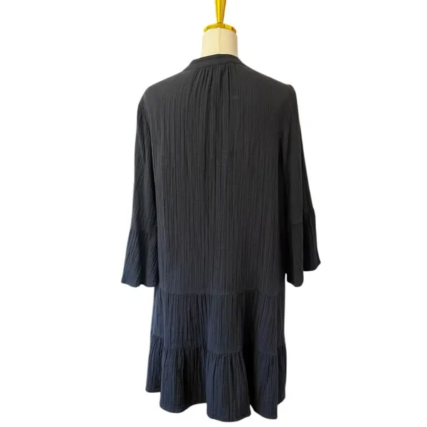 Quince Organic Cotton Gauze Tiered Mini Dress Indigo Blue Cottagecore Boho Med - Image 2