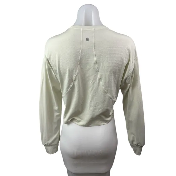 Lululemon Women's Cream Long Sleeve Crew Neck Boxy Athletic Sweatshirt Top Sz 6 - Image 3