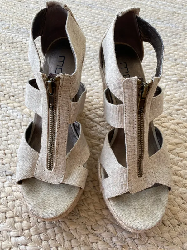 Moda Spana Light Beige Tan Wedge Heels - Image 2