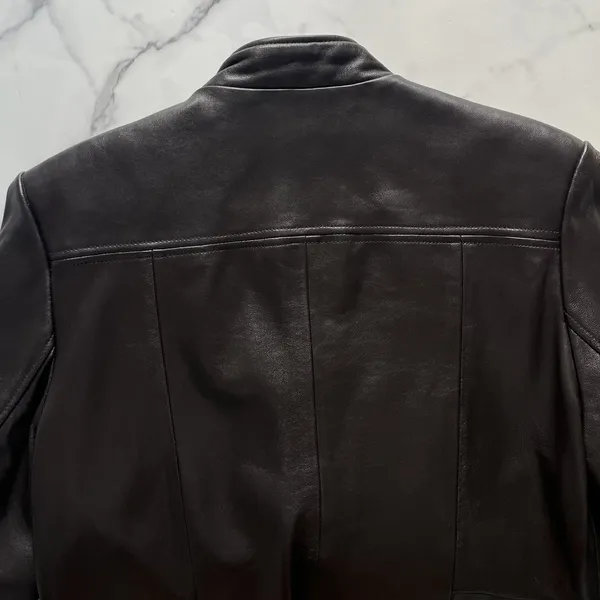 N.Y.D.A Leather Jacket Women Brown Soft Full Zip Modern Minimalist Moto Sz Large - Image 8