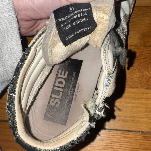 Golden Goose High-Top Sneakers in Gray & Green Sparkles - Image 7