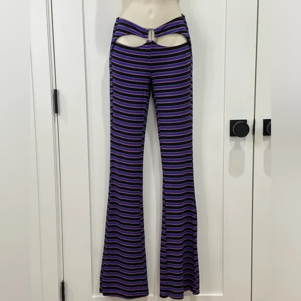 I AM GIA Carrie Cutout Flared Pants Striped Purple Size XS Party Emo Rock Rave - Image 2