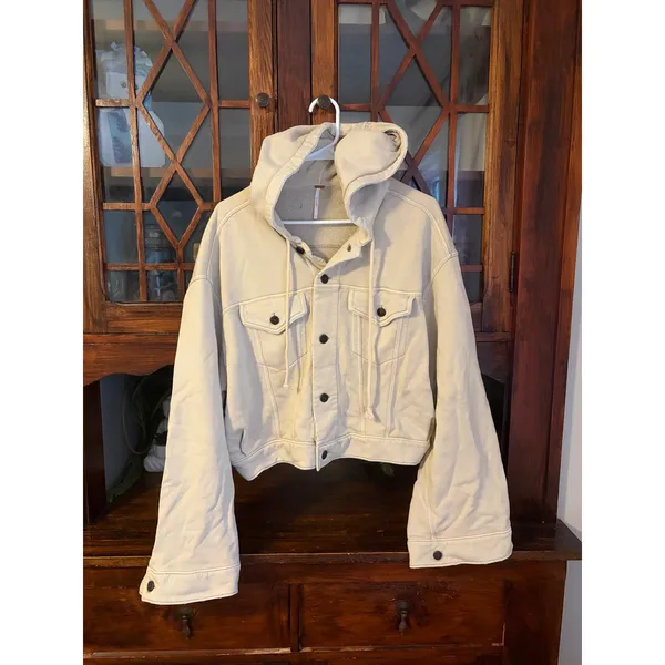 Free People We The Free Dreamers Hooded Fleece Jacket Cream Beige Large OB958949 - Image 2