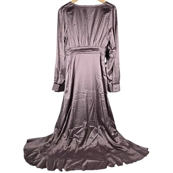 AREA‎ STARS Lavender Satin Ruffle Slit Long Dress Square Neck Long Sleeve S - Image 2