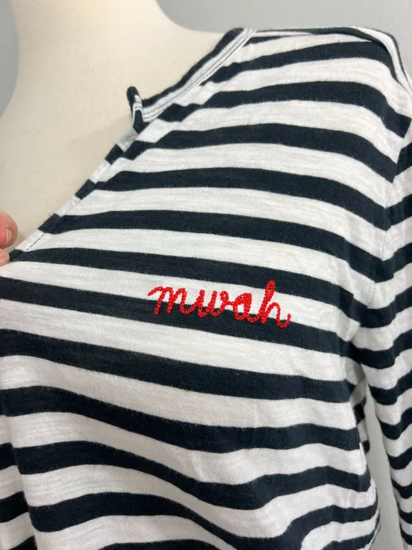 Madewell Small Black & White Striped "Mwah" Embroidered Long-Sleeve Top - Image 6
