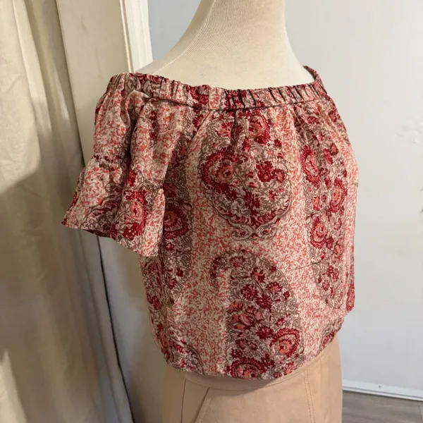Madewell 100% Silk Floral Off Shoulder Top‎ Size S Cropped Bohemian Blouse - Image 4