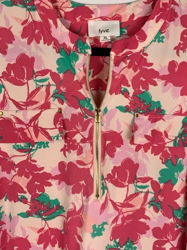 Fyve Womens XL Tropical Floral Sleeveless Blouse Pink High Low Tunic - Image 8