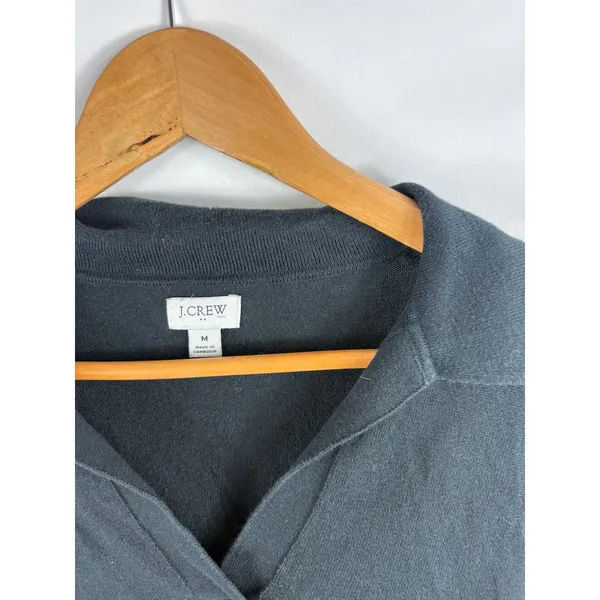 J Crew Black V Neck Collared Long Sleeve Top Size Medium - Image 2