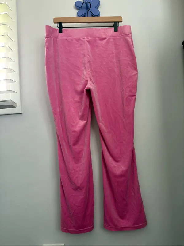 Juicy Couture XL Velvet Bootcut Flare Pants Preppy Lounge Comfy Pink Y2K Inspire - Image 3