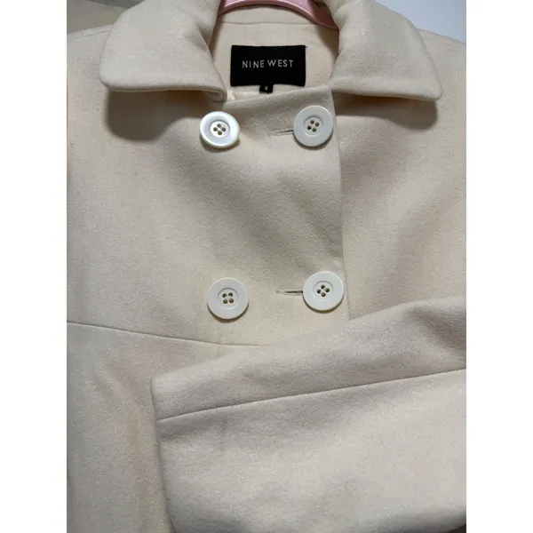 Nine West Womens Cream Wool Blend Double Breasted Cropped Pea Coat Jacket Size 6 - Image 5