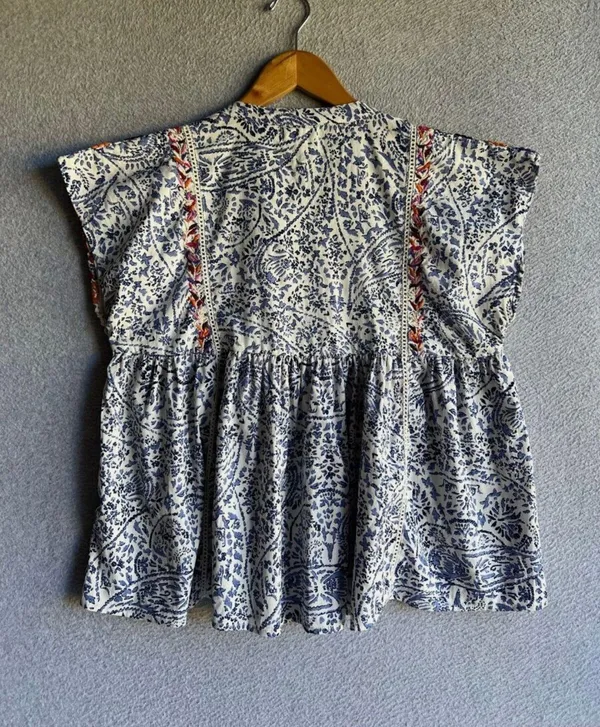 THML Blouse Floral Embroidery Tiered Boho Peasant Hippie Tassled - Image 2