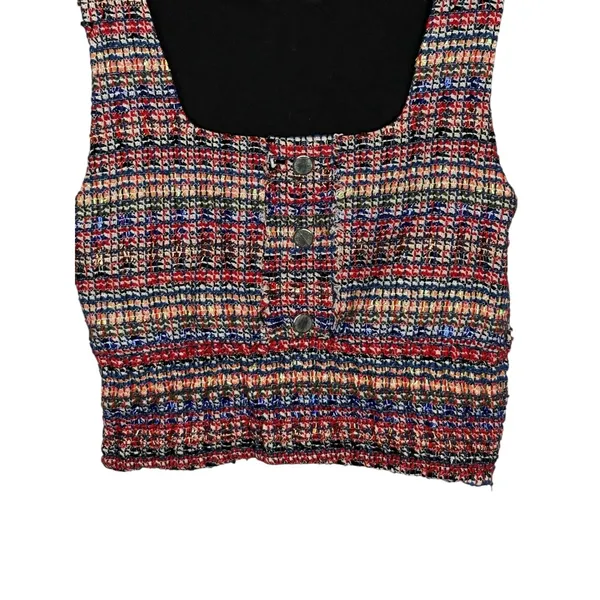 Zara Tweed Crop Tank Top Womens Medium Multicolor Plaid Button Front Square Neck - Image 6