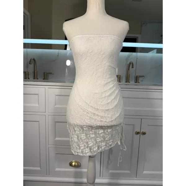 ace Tube Dress Womens Small White Ruched Strapless Bodycon Mini - Image 3